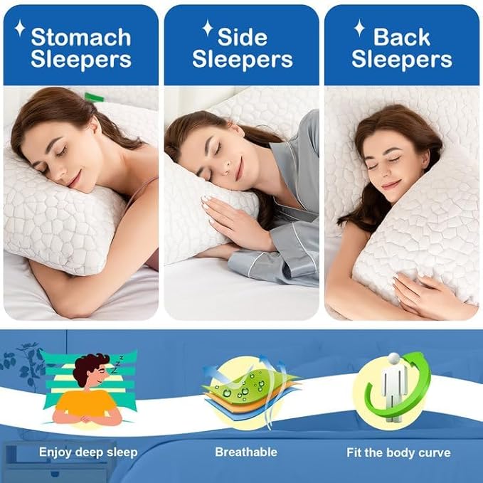 Cooling Pillow Standard Size 1 Pack, Adjustable Bed Pillows for Sleeping, Luxury Shredded Memory Foam Pillows, Soft and Supportive Firm Pillow for Side,Back, Stomach Sleepers, Gifts for Hot Sleepers