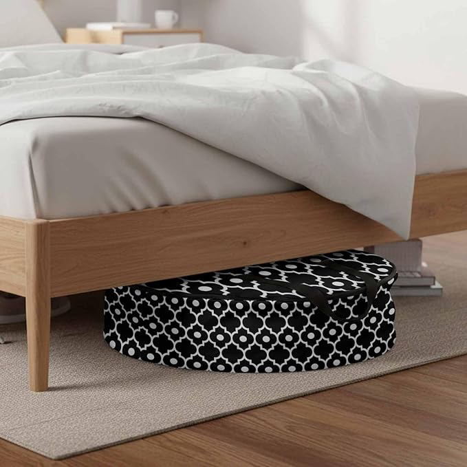Storage Bag Retro Moroccan Design Round Storage Totes Bins Closet Organizers with Zippers & Handle Black Geometric Pattern Clothes Storage Container for Bedroom Dorm Space Saving Packing Supplies Bags