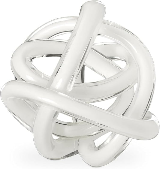 Torre & Tagus Orbit Hand Blown Glass Infinity Knot Sculpture - 3 Inch Glass Art White Knot Decor Ball for Home Decor, Small Centerpiece Table Decoration for Home Interior (Solid White)