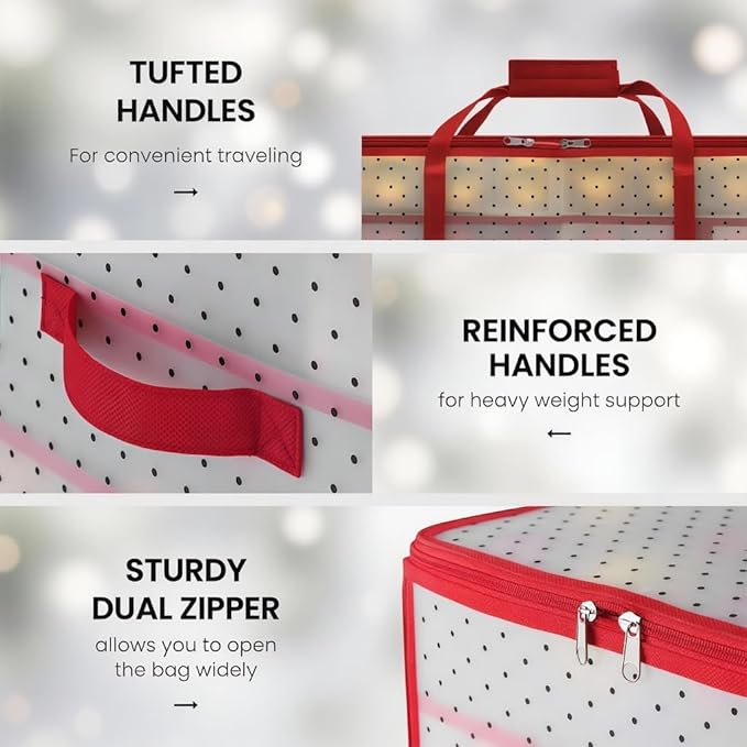 Christmas Ornament Storage Box with 128 Capacity - Waterproof Hard Plastic Organizer, Foldable Design & Dual Zipper for Holiday Balls - Portable Decoration Storage Container