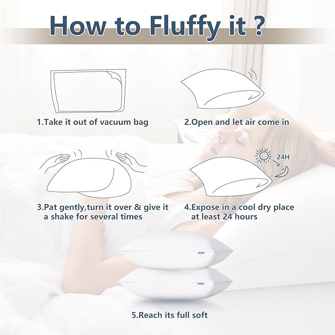 CozyLux Soft Supportive Bed Pillows for Side and Back Sleepers, Oeko-Tex Certified Down Alternative Filling, Hotel Quality Fluffy Sleeping Pillow, Queen Size Set of 2, White, 18" x 28"