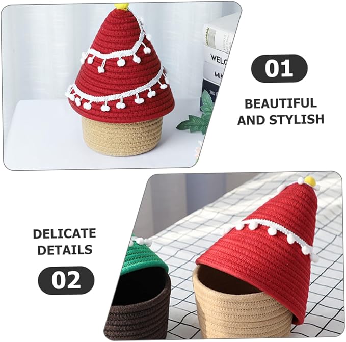 Garneck Cartoon Christmas Tree Decorative Storage Basket Lid Woven Organizer for Boys and Girls Toys Sundries and Personal Items Stylish Container for Home Decor and Desk Organization