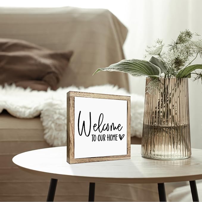 Welcome Sign, Wooden Box Signs for Home Decor, Freestanding Welcome Sign, Farmhouse Entryway, Front Door, Porch, Housewarming Tabletop, Welcome To Our Home (A1)