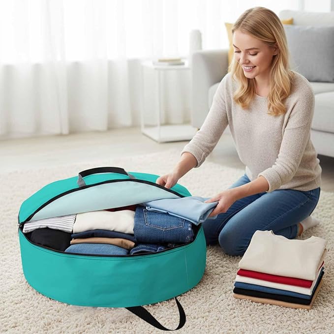 30 Inch Round Storage Bag 1 Pack,Water Green Watercolor Waterproof Wreath Storage Container with Handles&Zipper Solid Color Closet Organizer Bags Garland Box
