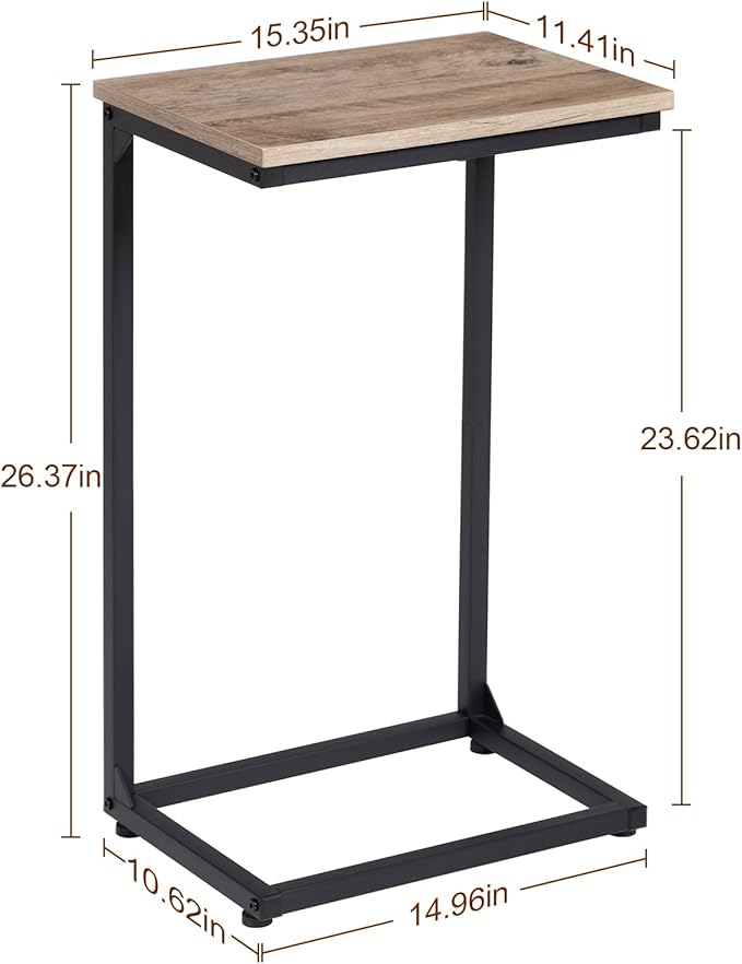 AMHANCIBLE C Shaped End Tables, Couch Side Tables that Slide Under, TV Trays for Living Room, Bedroom, Small Space, Sofa, Grey HET02BGY-1