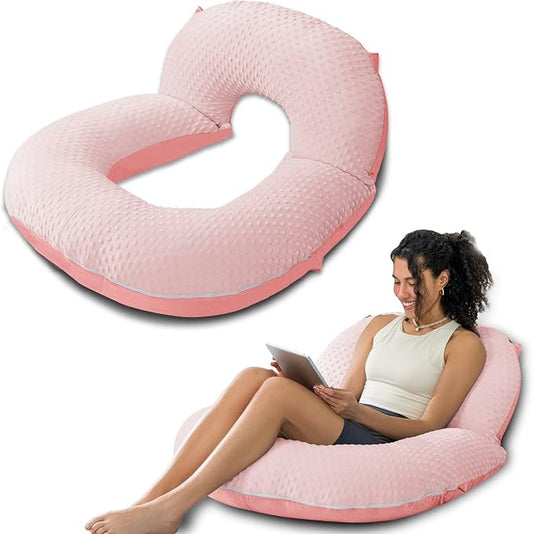 INSEN Reading Pillow, Back Pillow for Sitting in Bed for Reading, Nurse & Relax, Reading Pillow for Adults, Moms & Kids, Sit Up Pillow for Bed, Double-Sided Pink