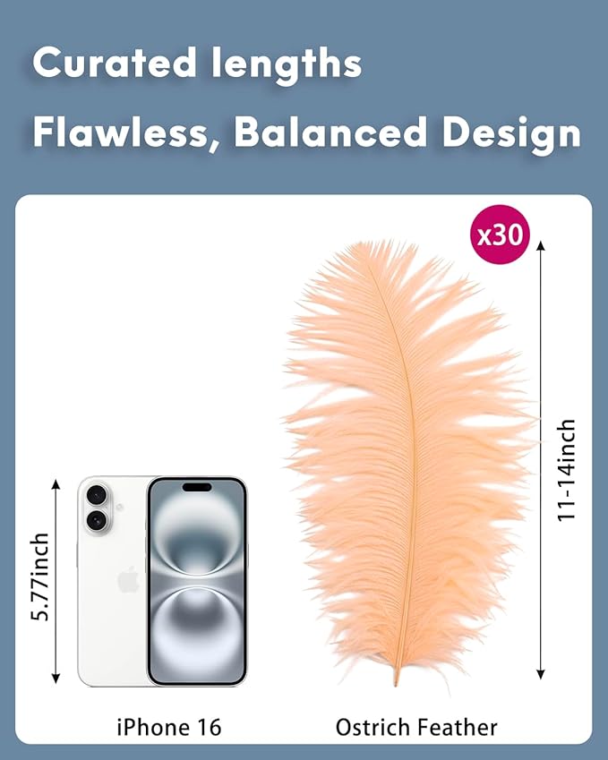 30pcs Champagne Ostrich Feathers Natural Bulk 11-14inch(28-35cm) Vase Craft Wedding Home Party Centerpieces Christmas Day Decoration