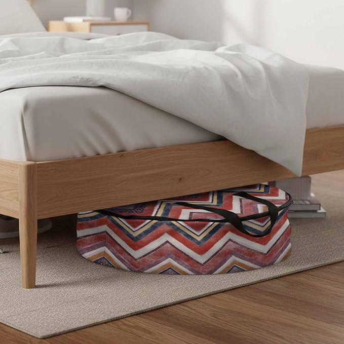 Storage Bag Red Grey Chevron Round Storage Totes Bins Closet Organizers with Zippers & Handle Geometric Design Stripe Clothes Storage Container for Bedroom Dorm Space Saving Packing Supplies Bags