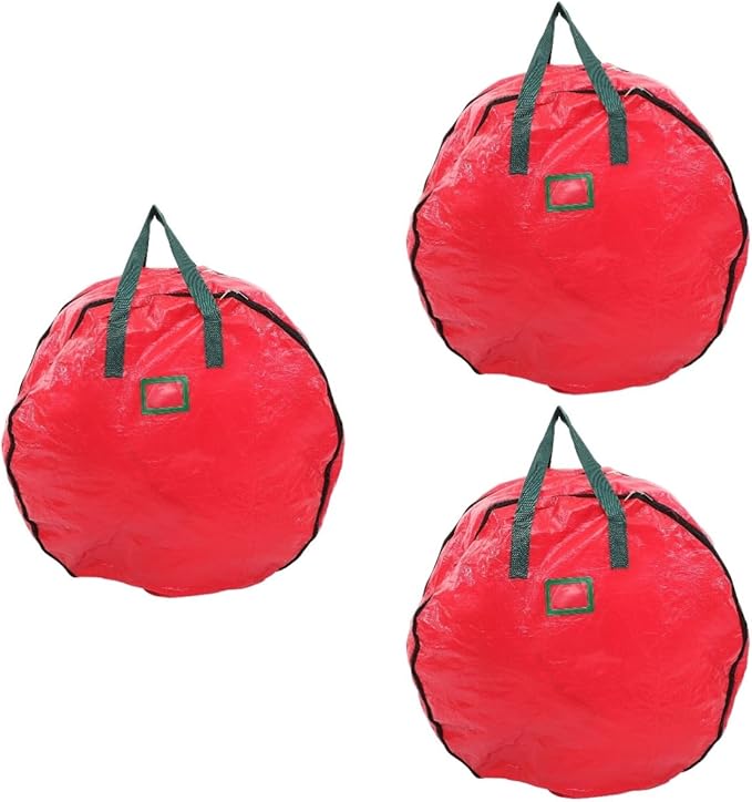 Garneck 3pcs Double Layer Wreath Storage Bag Zippered Container with Handles for Christmas and Wedding Garland Organization Design for and Use