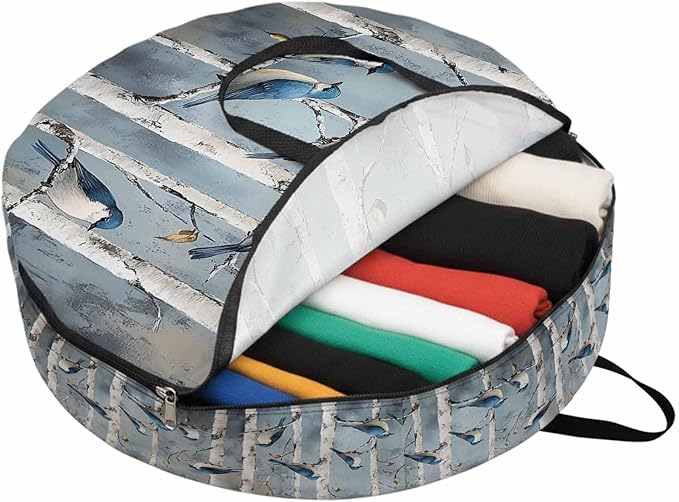 36 Inch Round Storage Bag 1 Pack,Spring Tree Trunk Branch Bird Waterproof Wreath Storage Container with Handles&Zipper Animal Leaves Oil Painting Closet Organizer Bags Garland Box
