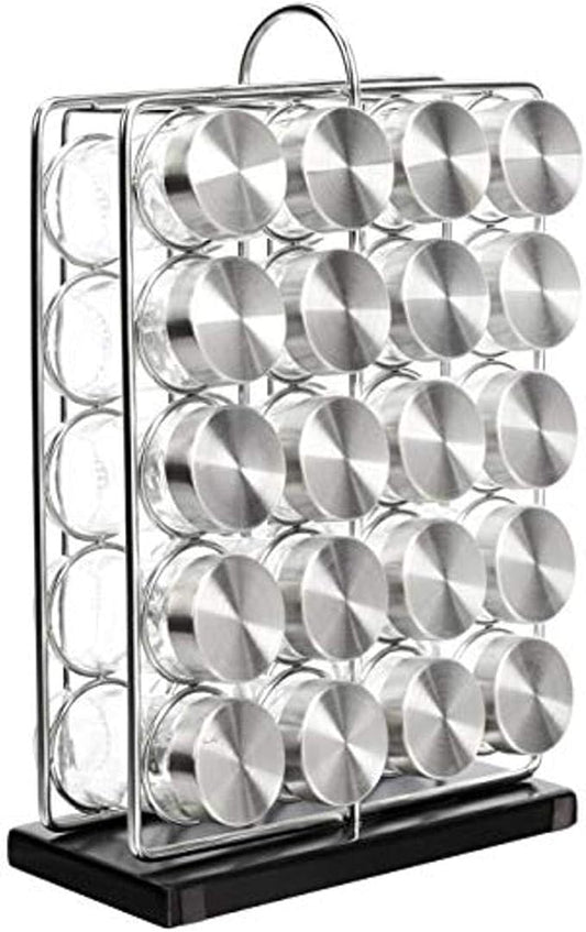 Amazon Basics 20 Jars Spice Rack Organizer, Space-Saving Kitchen Organizer with Glass Spice Jars, Sturdy, Silver