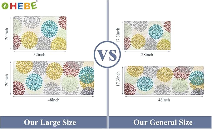 HEBE Anti Fatigue Kitchen Rugs Sets of 2, Non Slip Kitchen Mats for Floor, Waterproof Cushioned Comfort Standing Carpet for Kitchen Sink, Home Office, Laundry Room