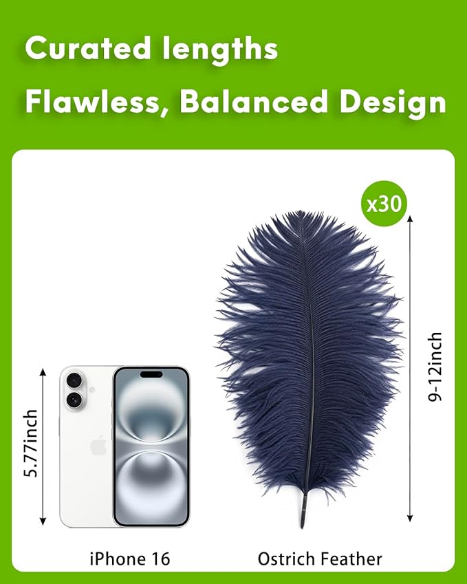 30pcs Navy Blue Ostrich Feathers Natural Bulk 9-12inch(23-30cm) Vase Craft Wedding Home Party Centerpieces Christmas Day Decoration