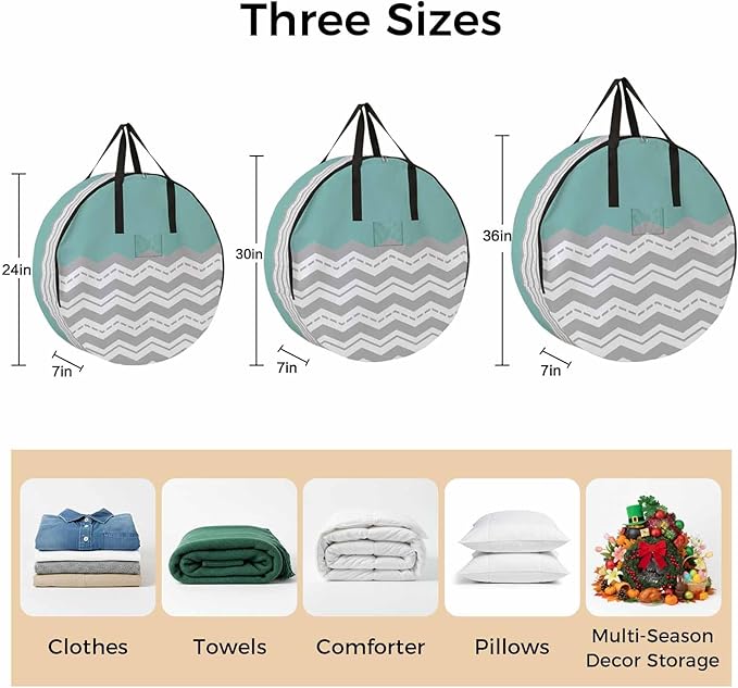 Storage Bag Turquoise Gray Waves Round Storage Totes Bins Closet Organizers with Zippers & Handle Chevron Stripe Clothes Storage Container for Bedroom Dorm Space Saving Packing Supplies Moving Bags