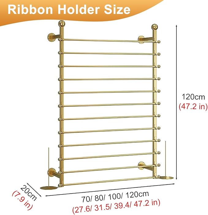 Wall Mounted Wrapping Paper Stand, Multi-Tier Metal Ribbon Rack, Fabrics Display Holder for Clothing Store, Removable Ribbon Board(Rod 80cm/31.5in)