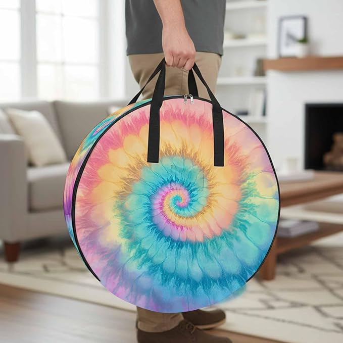 Storage Bag Colorful Tie Dye Round Storage Totes Bins Closet Organizers with Zippers & Handle Boho Tribal Style Clothes Storage Container for Bedroom Dorm Space Saving Packing Supplies Moving Bags