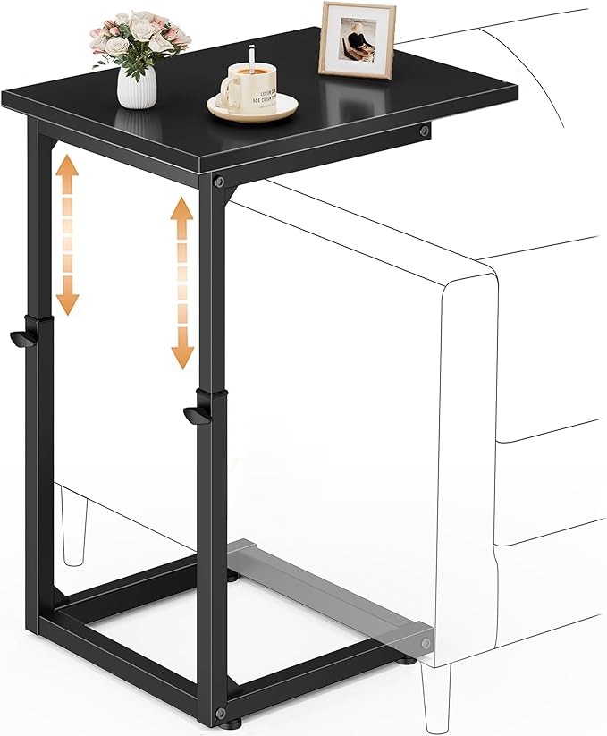 Vagusicc C Shaped End Table, 33" Tall Side Table for Couch, Small C-Table End Table Adjustable Height Couch Side Table, Couch Table Slide Under Sofa Table TV Tray Table for Living Room,Bedroom,Black