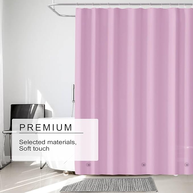 TIKABC Pink Shower Curtain Liner, 4G PEVA Shower Liner, Plastic Peva Waterproof Shower Curtains, 72x72 inch with Grommet Holes 3 Magnetic Weights