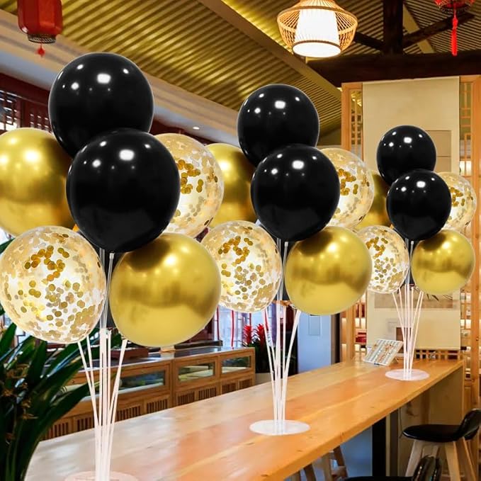 ZJDHPTY Black and Gold Balloon Stand Centerpiece Table Decorations Black and Gold Party Decorations for Birthday Wedding Retirement Anniversary Father's Day New Years Graduation 2026 (Black gold set5)