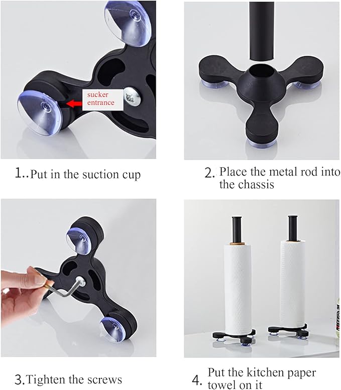 Black Kitchen Roll Holders Free Standing Paper Towel Holder, Premium Stainless Steel Kitchen Towel Holder for Kitchen Rolls Organizer, Classic Fashion Kitchen Roll Dispenser Suit for Any Kitchen