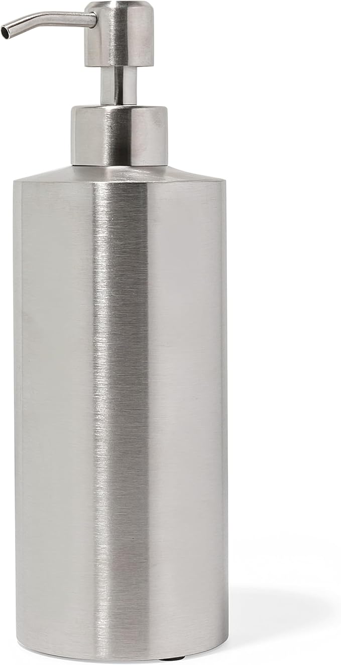 Silver Soap Dispenser for Kitchen & Bathroom – 15 oz Refillable Pump Bottle for Dish Soap, Hand Soap, Shampoo, Conditioner – Modern Countertop Dispenser with Non-Slip Protective Pads
