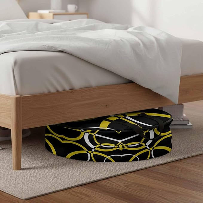 Storage Bag Yellow Black Geometric Circle Round Storage Totes Bins Closet Organizers with Zippers & Handle Modern Abstract Lines Clothes Storage Container for Bedroom Space Saving Packing Supplies