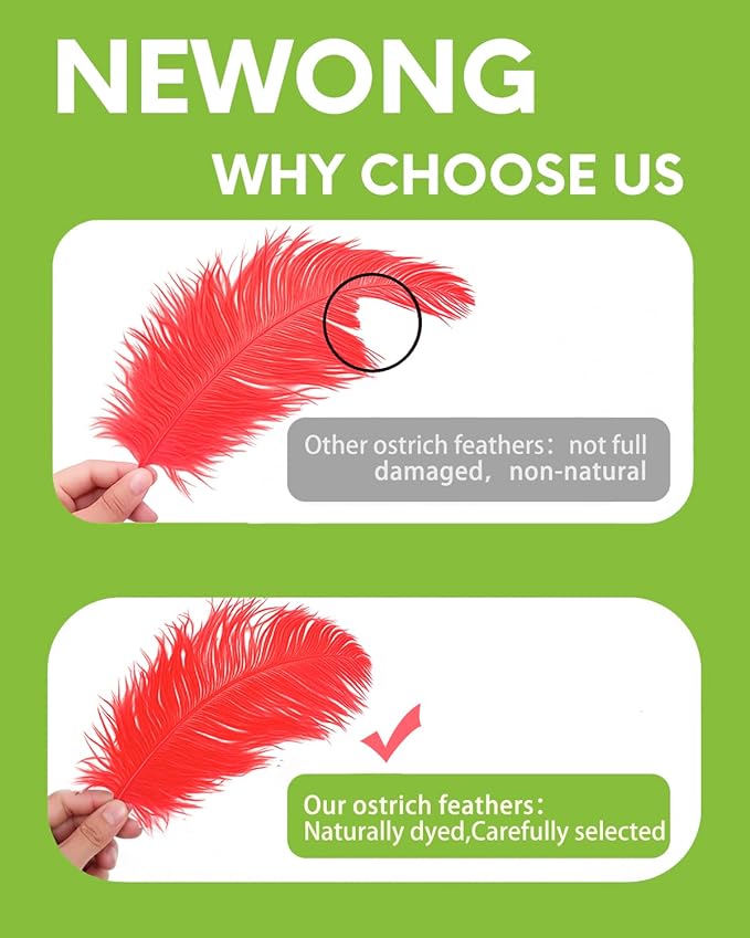 30pcs Red Ostrich Feathers Natural Bulk 8-10inch(20-25cm) Vase Craft Wedding Home Party Centerpieces Christmas Day Decoration