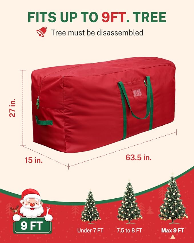 Christmas Tree Storage Bag, MaidMAX Christmas Tree Bag Fits Up to 9ft Tall, Heavy-Duty 600D Oxford Fabric Christmas Tree Storage Box with Handles, Wide Opening Tree Storage Container (Red)