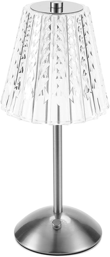 Nusogon Cordless Touch Table Lamp, LED Rechargeable Small Dask Lamp, 3 Colors Dimmable Battery Operated Crysta Lamp for Bedroom Restaurant Kitchen Home Decor,Silver, 2pcs