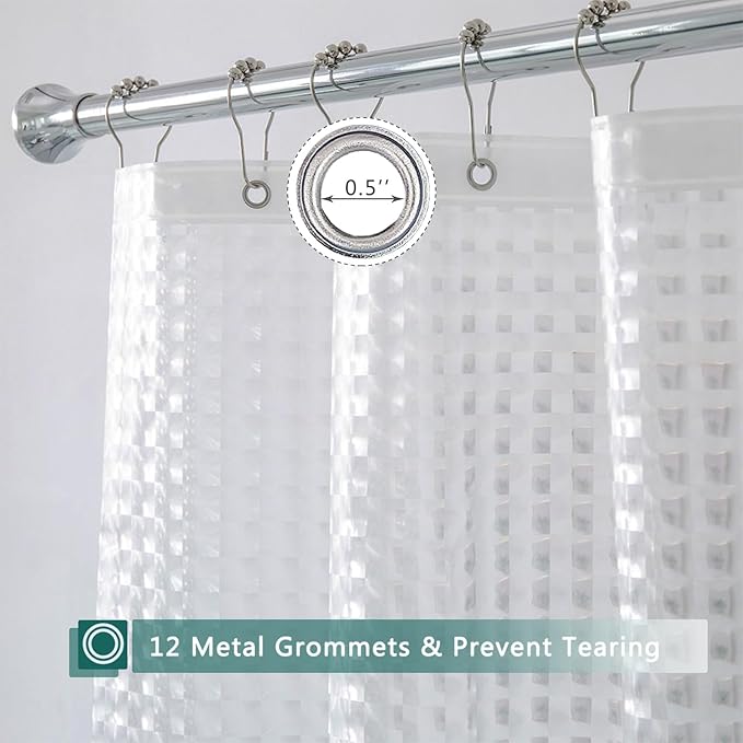 Clear Shower Curtain Liner, 100% Waterproof EVA 3D Shower Curtains with 3 Duty Heavy Bottom Magnets and 12 Rust Proof Grommets, 72x72 Weighted Shower Liner for Shower Stall, Bathtubs