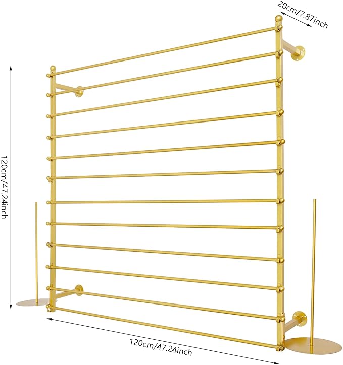 12-Layer Ribbon Holder Organizer Rack Wall Mounted Wrapping Paper Storage Rack Ribbon Dispenser Holder Wrapping Station Display Racks for Craft Room Florist Cake Shop(Gold)