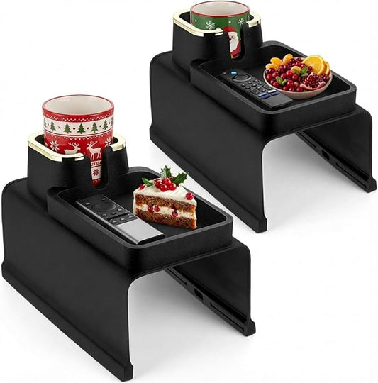 1 Pc Couch Cup Holder Tray Silicone Anti-Spill Anti Slip Sofa Armrest Drink Holder Weighted Couch Caddy Recliner Arm Table for Remote Controls, Phones, Cups and Snacks (Black)