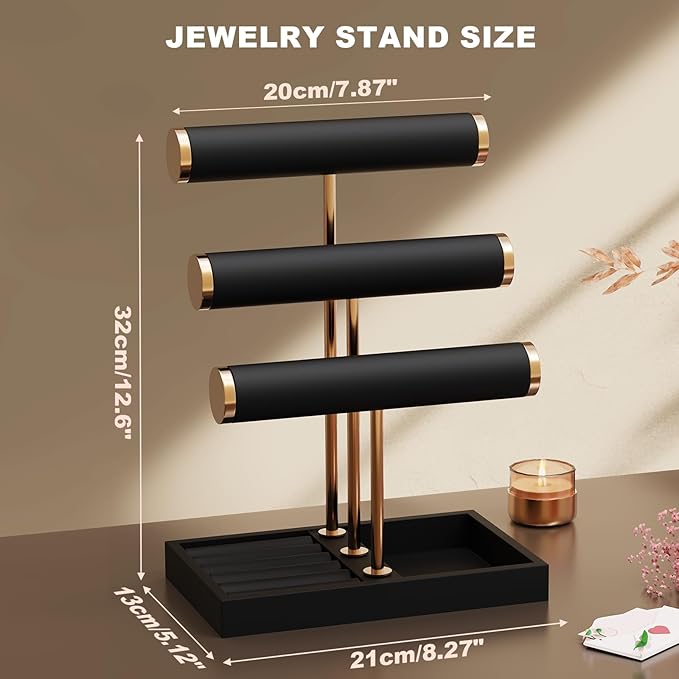 Abiglifty 3 Tier Necklace Holder Display, Jewelry Organizer, Jewelry Stand, Bracelet Display, Necklace Organizer, Bracelet holder, Jewelry Display for Necklace, Watches, Rings, Black