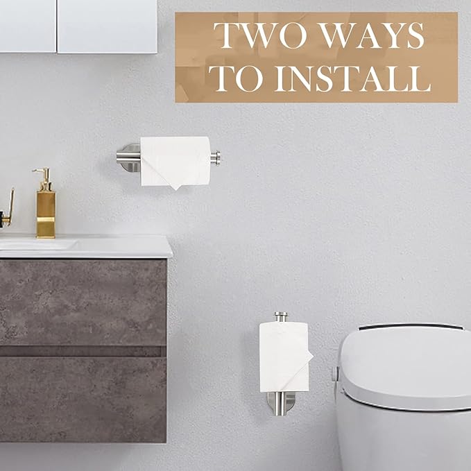 JOPOFI Toilet Paper Holder - Self Adhesive Toilet Paper Holder Wall Mount for Bathroom, SUS 304 Stainless Steel Command Strip Toilet Paper Roll Holder Stick On, No Drilling - Brushed Nickel（2 Pcs）