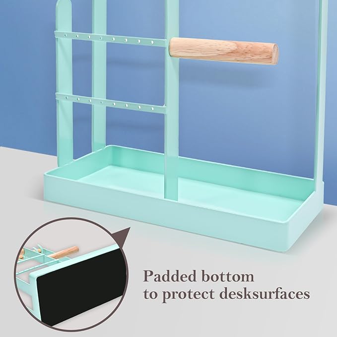 ProCase Jewelry Stand Holder Organizer, 4-Tier Necklace Holder with Ring Tray, 10 Hooks Necklaces Hanging Small Jewelry Display Storage Tower Tree for Bracelets Earrings Watches -Medium, Aqua