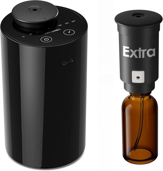 Airversa Waterless Diffuser for Essential Oil, Car Diffsuer, Battery Operated Nebulizer, 0.7 Fl Oz/ 20mL, Mini Scent Air Machine, 3 Timers & 3 Mist Levels for Home, Room, Office - AN6 + Extra Nozzle