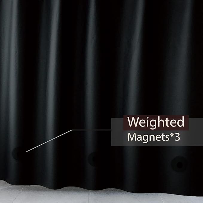 TIKABC Black Shower Curtain Liner, 4G PEVA Shower Liner, Plastic Waterproof Shower Curtains, 72x72 inch with Grommet Holes 3 Magnetic Weights(Black)