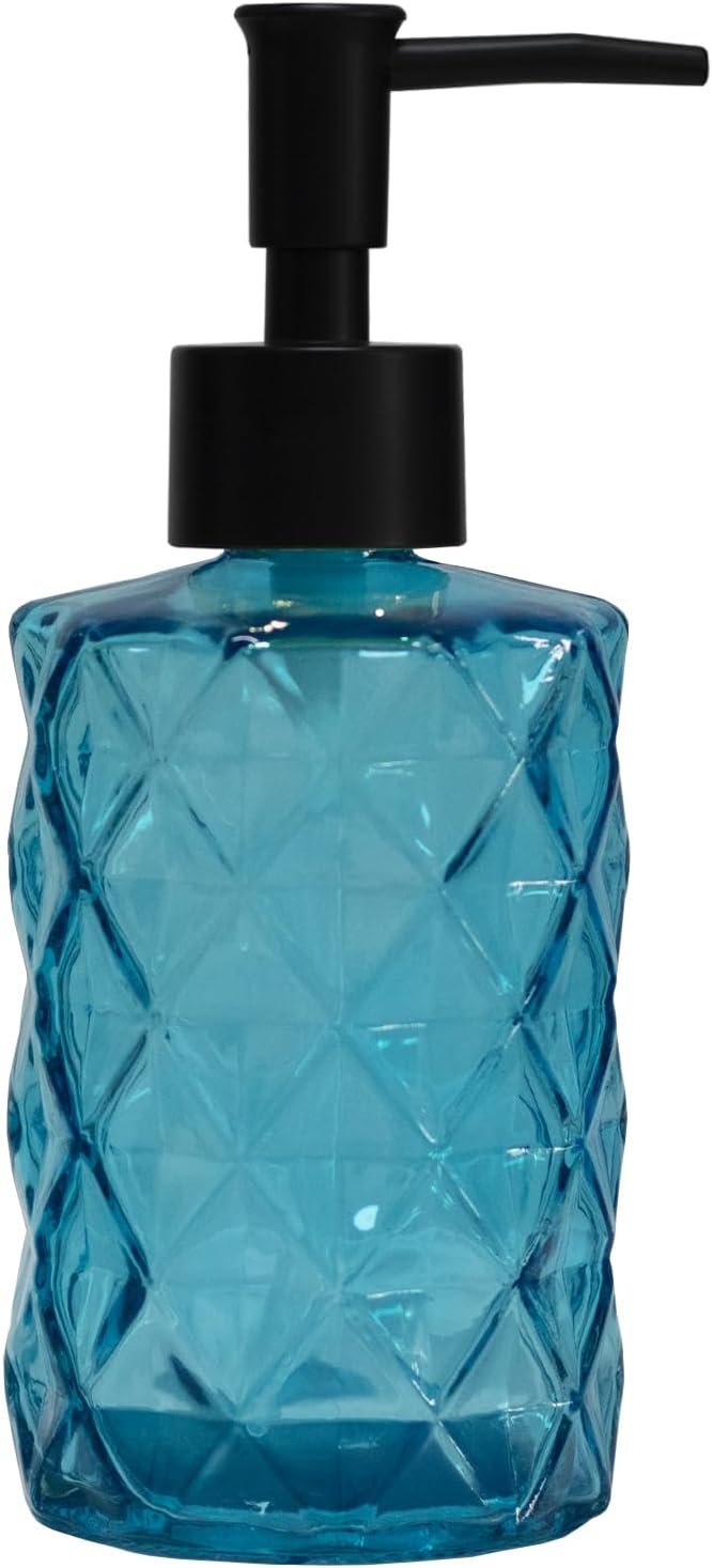 YYTSGG Blue Glass Soap Dispenser with Black Plastic Pump, 12oz Refillable Liquid Hand Soap Dispenser, Crystal Lotion Bottle for Modern Home Decor, Bathroom, Kitchen Countertop, Hotel