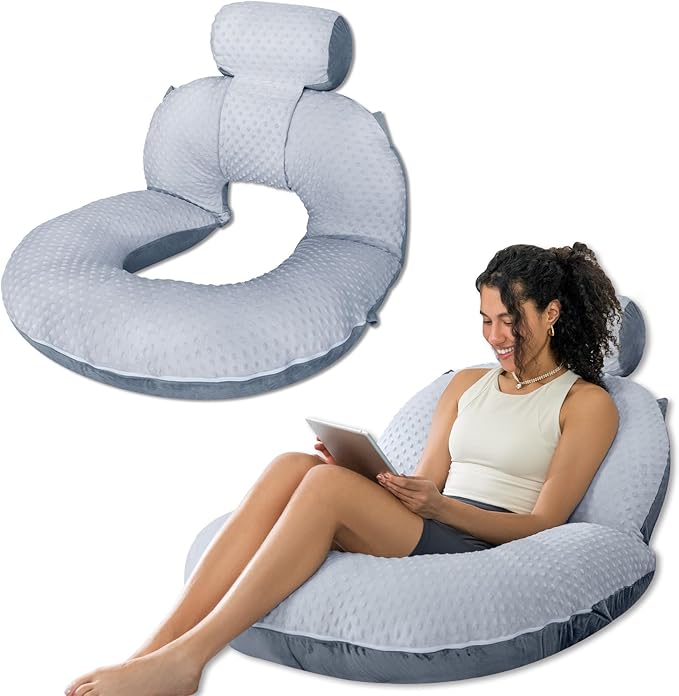 INSEN Reading Pillow, Back Pillow for Sitting in Bed for Reading, Nurse & Relax, Reading Pillow for Adults, Moms & Kids, Sit Up Pillow for Bed, Double-Sided Gray