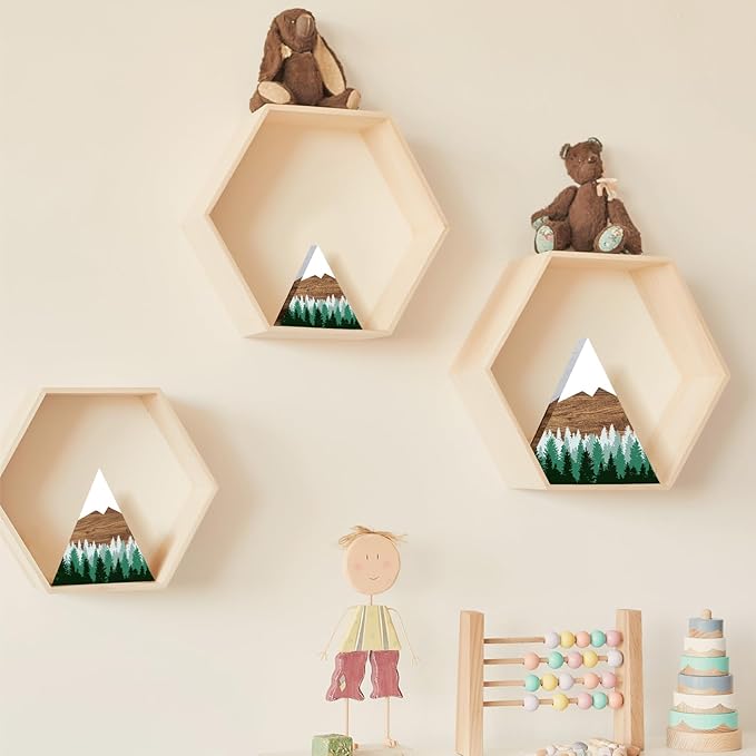 Maitys 3 Pcs 3 Size Mountain Shelf Decor Mountain Wooden Sign Farmhouse Wood Forest Sign Woodland Nursery Decor Travel Adventure Table Centerpiece for Home Farmhouse(Green)