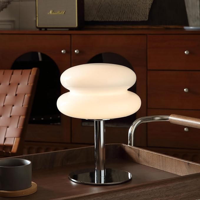 Glivpny Mushroom Lamp Table Lamp for Night Stands,Mid Century Modern Desk Lamps for Bedroom, Vintage Dimmable Bedside Small Lamps, Cute Cool Home Room Aesthetic Decor for Living Room(White)