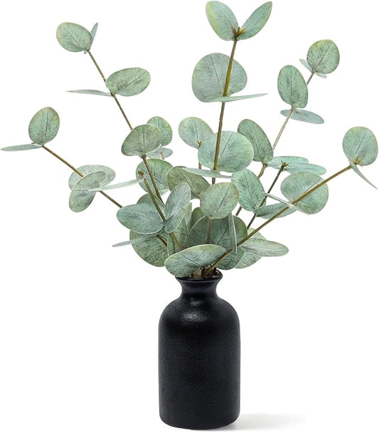 Artificial Eucalyptus Stems in Ceramic Vase, 14'' Fake Plants Greenery Stems for Home Decor Eucalyptus Plant for Bathroom Farmhouse Room Coffee Table Centerpiece Desk Shelf Faux Branches Decorations