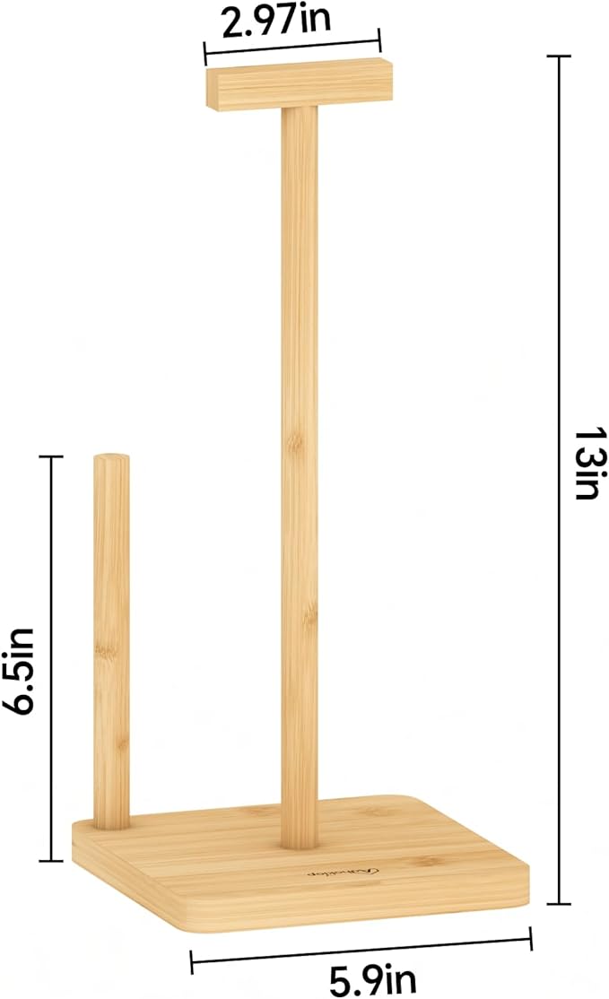 Paper Towel Holder Kitchen Roll Holder, Bamboo Paper Rolls Organizer Countertop with Non-Slip Base