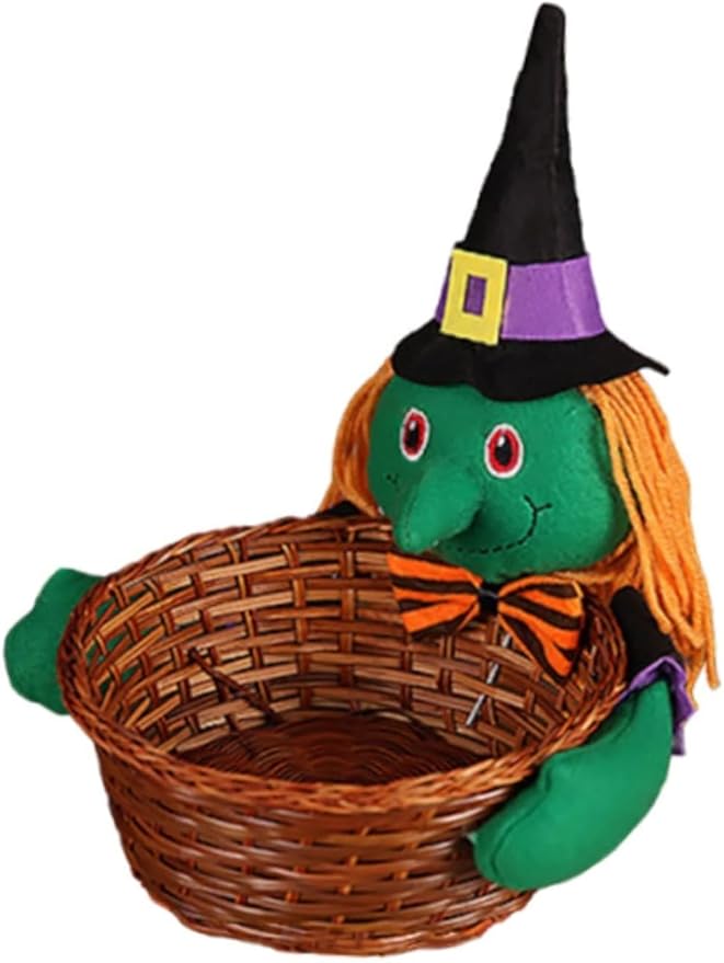 Halloween Storage Basket Woven Halloween Figure Candy Basket Decorative Storage Organizer for Festivals Party Supplies - Green