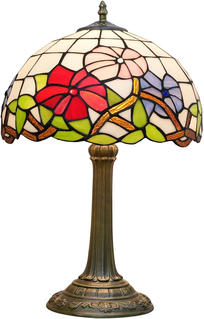 Tiffany Lamp Stained Glass lamp Bedside Table Lamps for Living Room Bedroom Dorm Kitchen Home Decor Festival Birthday Gift,12 inches Morning Glory