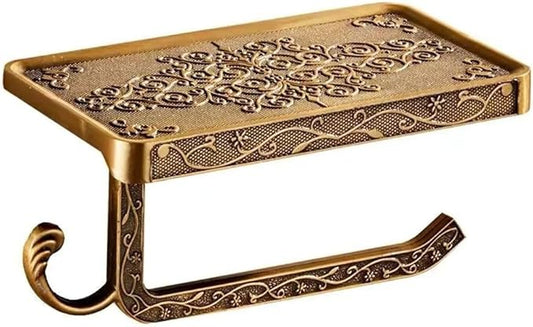 Vintage Toilet Paper Holder Wall Mount Toilet Roll Holder with Shelf and Hook Bronze Antique Bathroom Accessories Toilet Tissue Roll Holder Hanger Aluminum Material (Bronze Finish)