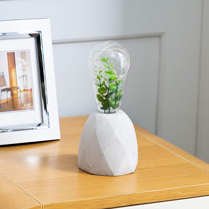 walsport Table Lamp Edison Bulb with Artificial Plant, Concrete Cement Grey Base Nightstand Bedside Lamp, Industrial Minimal Style for Cafe Shop Home Decor Christmas Birthday Christmas Gift