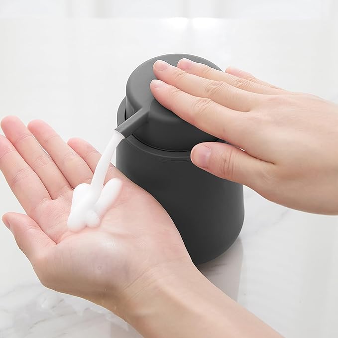 YAUKPH Matte Gray Foaming Hand Soap Dispenser Plastic 11 oz - Modern Minimalist Style for Bathroom & Kitchen Countertop Refillable