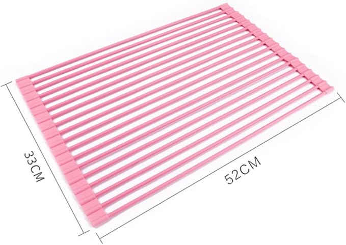 Roll Up Dish Drying Rack Over The Sink.Foldable Kitchen Drainer,Fully Silicone Cover Stainless Steel Bar,Heat-Resistant, Anti-Slip Sink Rack for Kitchen Counter Multipurpose.
