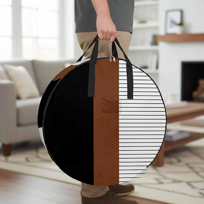 Storage Bag Brown Black Lines Round Storage Totes Bins Closet Organizers with Zippers & Handle Boho Style Clothes Storage Container for Bedroom Dorm Space Saving Packing Supplies Moving Bags